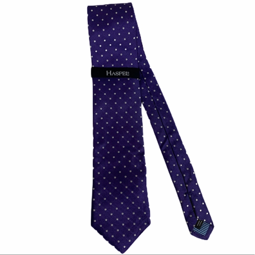 HASPEL Tie Violet Polka Gray Dot Silk